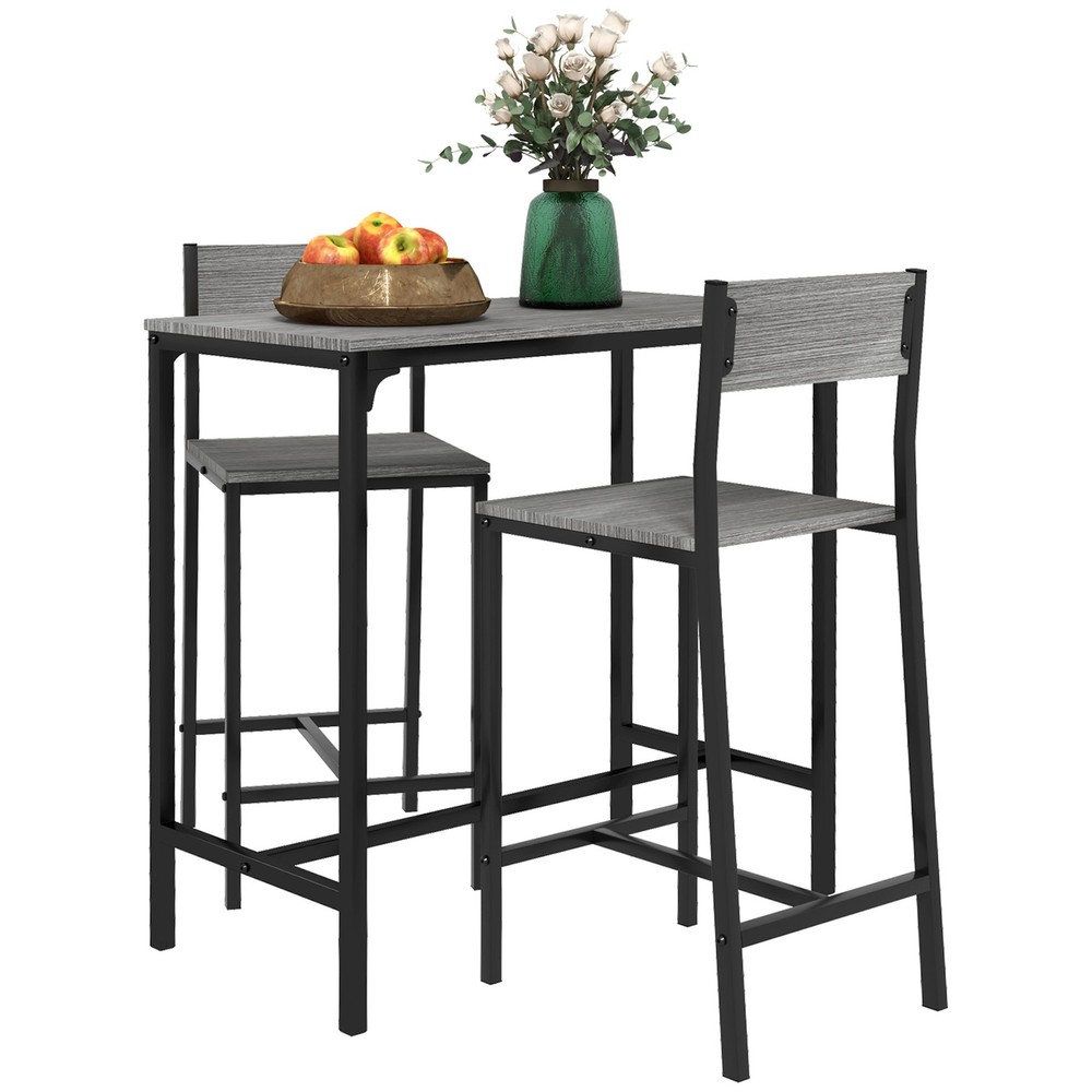3 Piece Bar Table and Chairs, Industrial Dining Table Set for 2