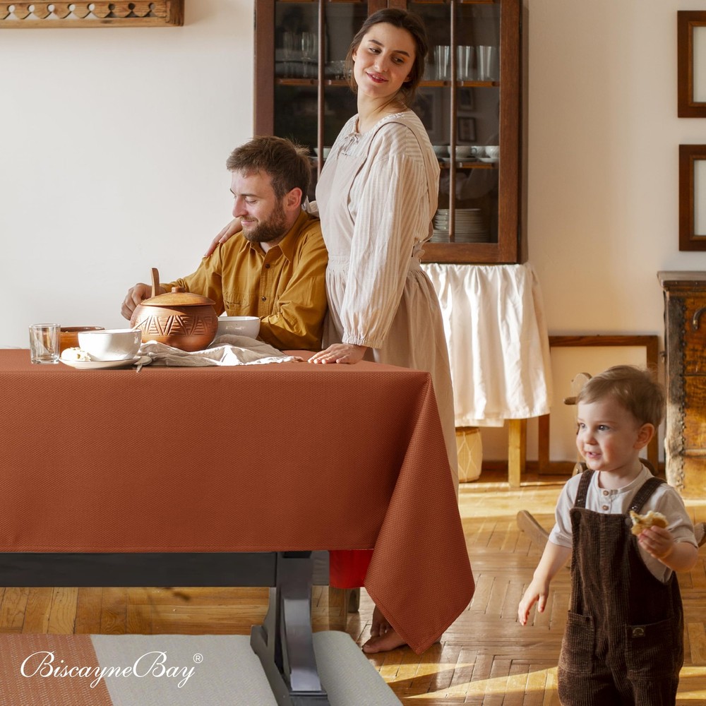 2 Pack Fall Tablecloth Textured Fabric 60x108 Inch Rectangular, Rust Thanksgi...