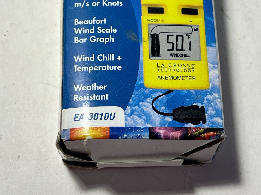 La Crosse Technology Anemometer with LCD Display Handheld EA-3010U EUC