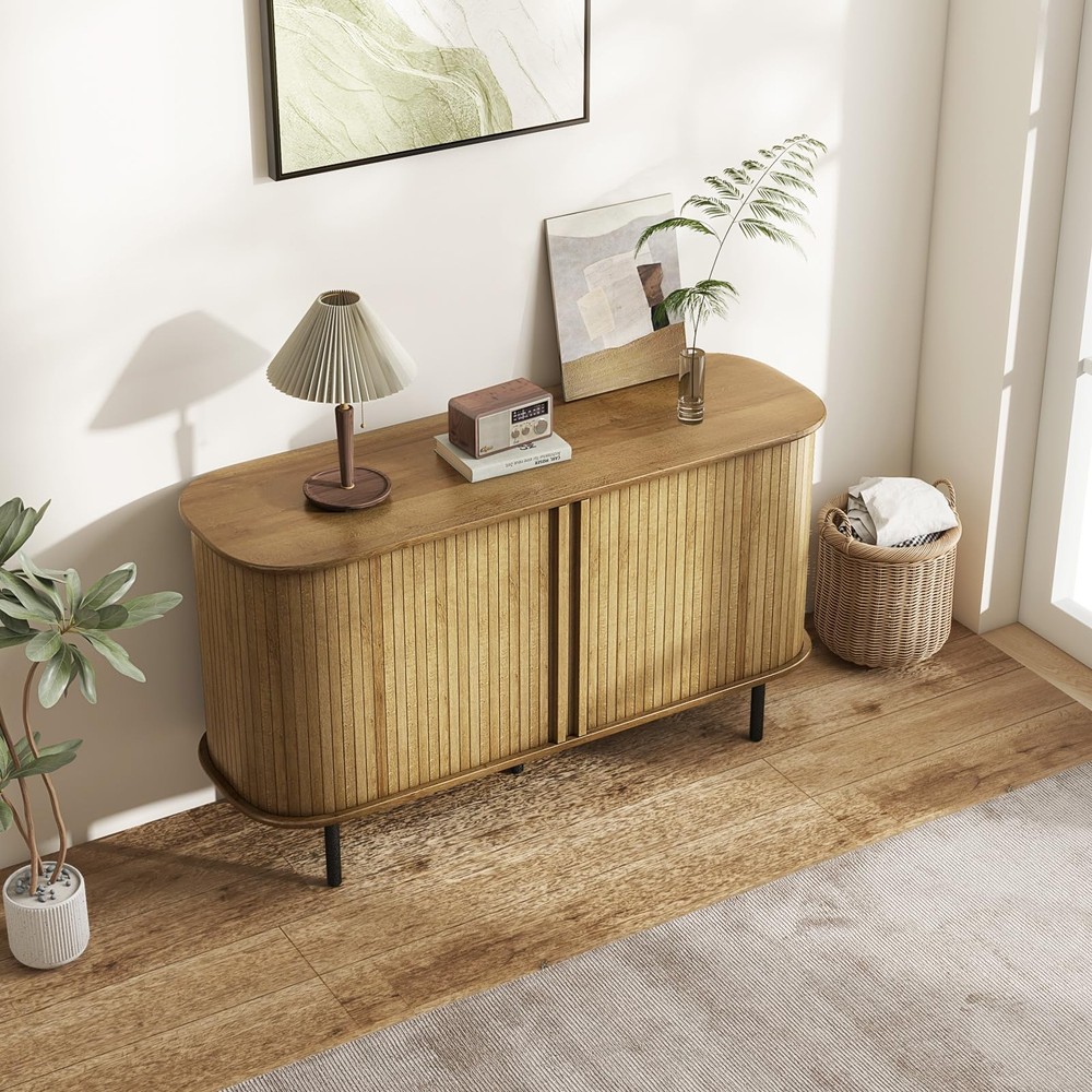 Kitchen Sideboard Cabinet Sliding Doors Adjustable Shelves Mid Century Console