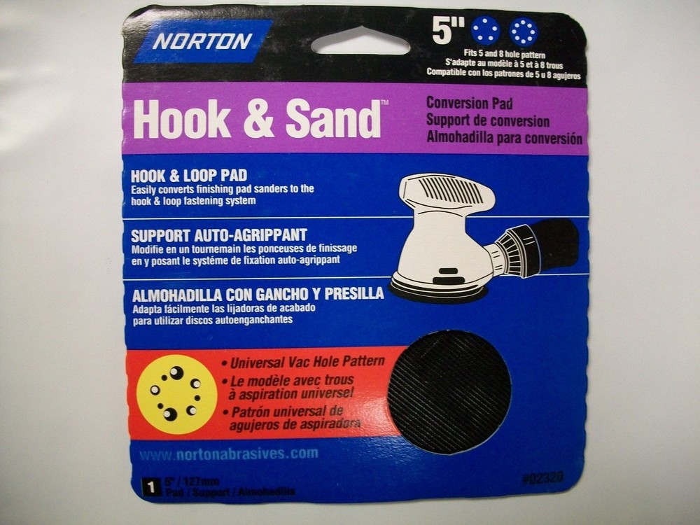 Norton 5", 5 & 8 Hole Conversion Pad, PSA to Hook & Loop Sanding Disc, 2 Discs