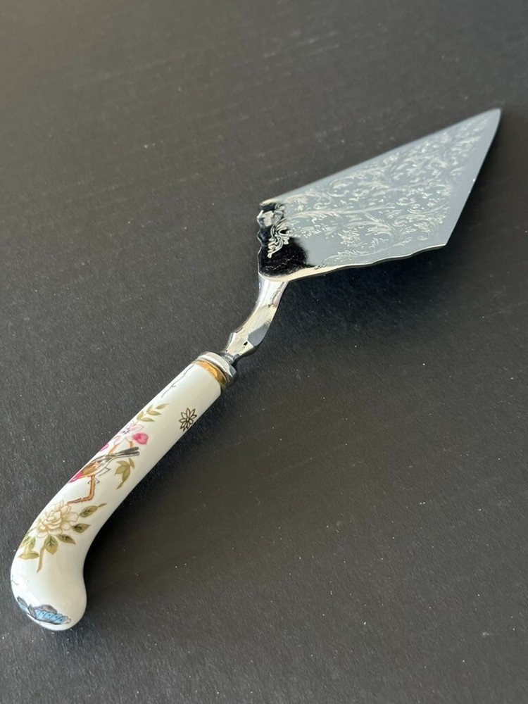 Shafford China pie cake server with china handle & silver plate serving blade