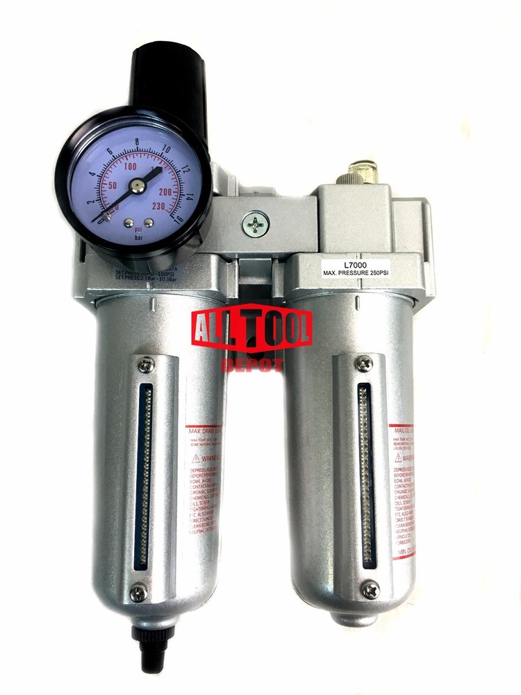 1/2" Air Moisture Filter Regulator Oiler Separator Lubricator Combo Auto Drain