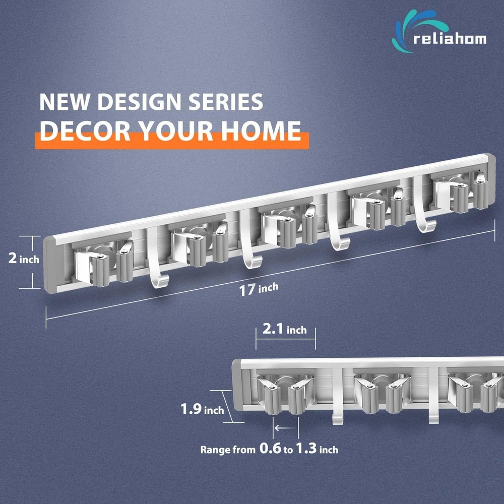 Space-Saving Tool Organizer with 5 Racks & 4 Hooks - Wall Mount Silver Finish