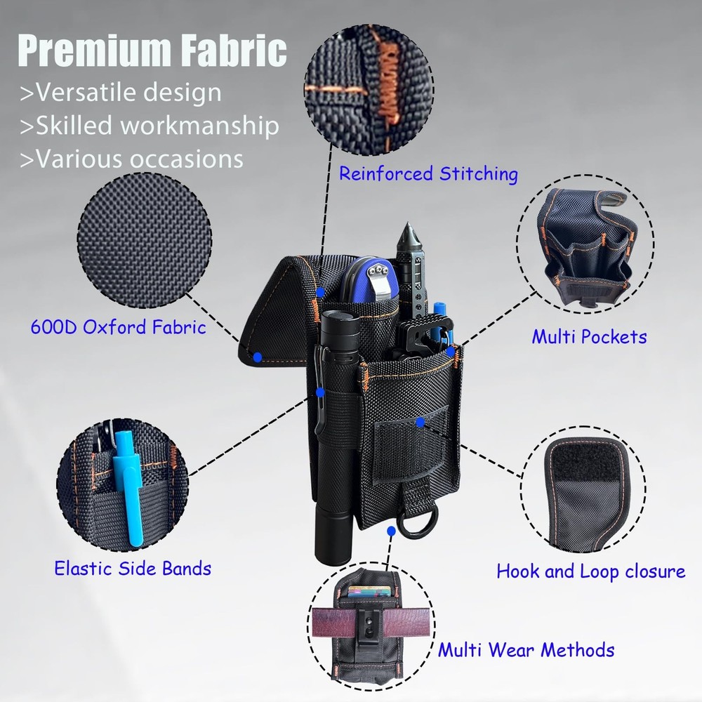 Multitool Holster Sheath with Clip, Small Multi-Pocket Belt Black