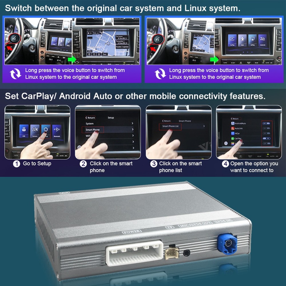 Wireless CarPlay Android Auto Module Interface Kit for Lexus GX460 2014-2021