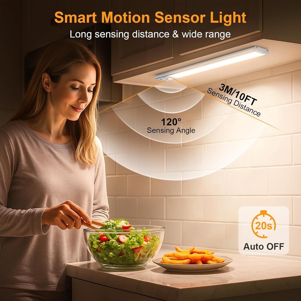 2 Pack Under Cabinet Light Motion Sensor Rechargeable 84 LED Super Bright Silver