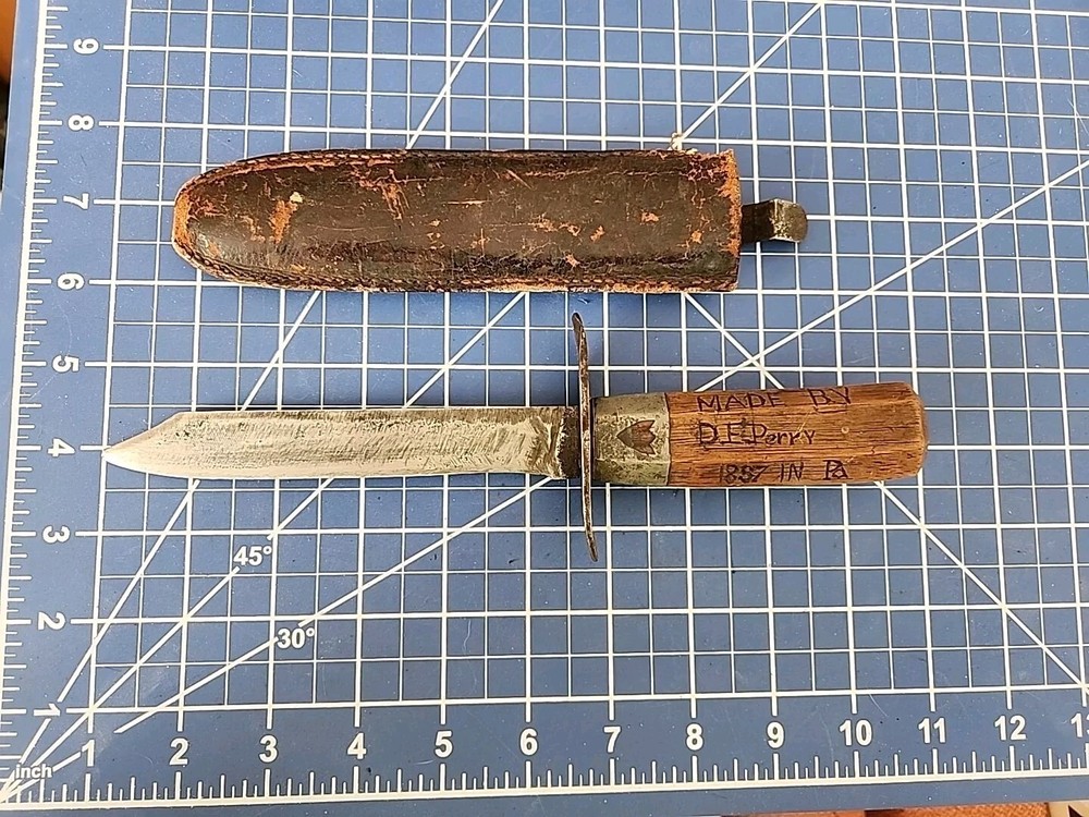 Antique D.E. Perry Handmade Custom Fighting Knife With Sheath! 1887!