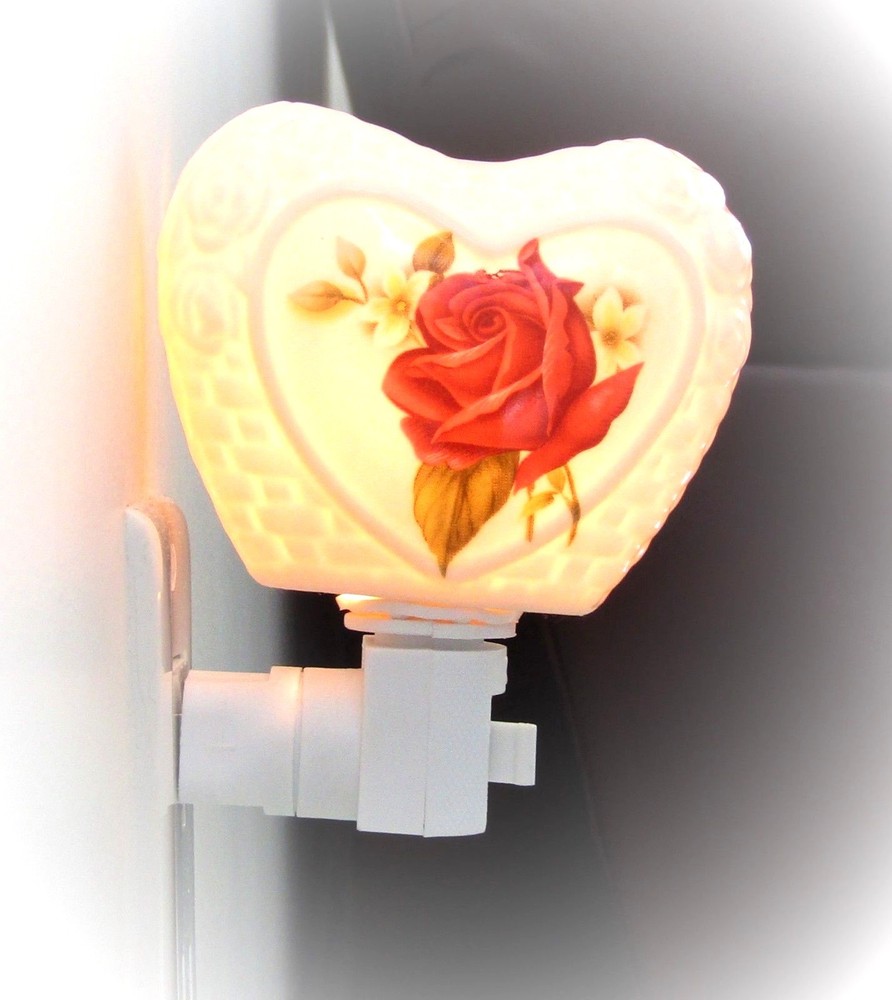 Night Light Red Rose Artisan Hand Crafted Ceramic Multi Directional - New!