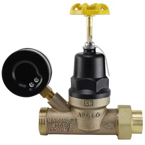 Apollo Water Pressure Regulator with Gauge, 1/2 in. FNPT x 3/4 in. MNPT, Bronze