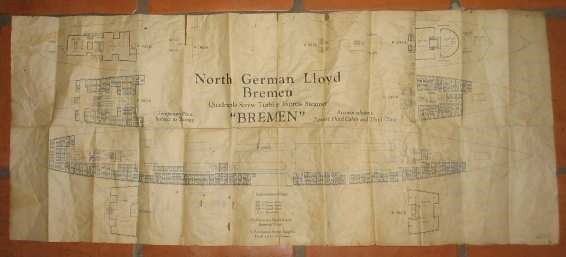 BREMEN (North German Lloyd) Third Cabin DECK PLAN 1929