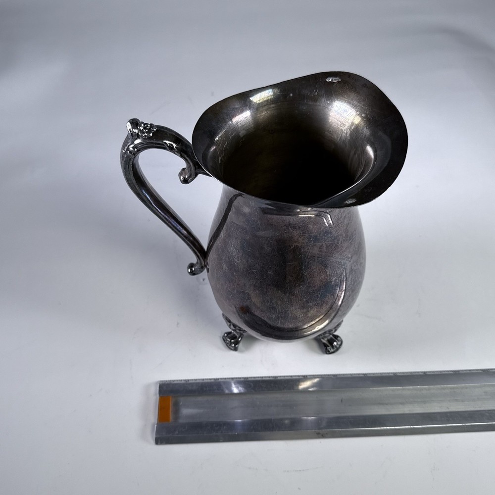 Vintage Leonard Silverplate Water Pitcher Paw Feet Scroll Handle