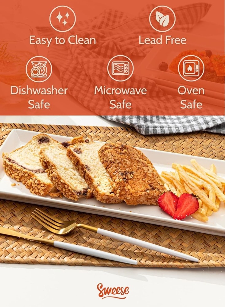 Rectangular Porcelain Platters, Serving Trays for Parties, 13.8 Inch Large Servi