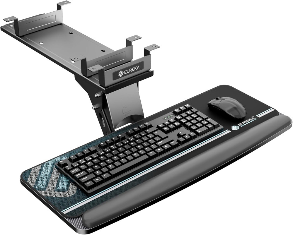 Adjustable Swivel Keyboard Tray with Mouse Pad - Under Desk Sliding Drawer