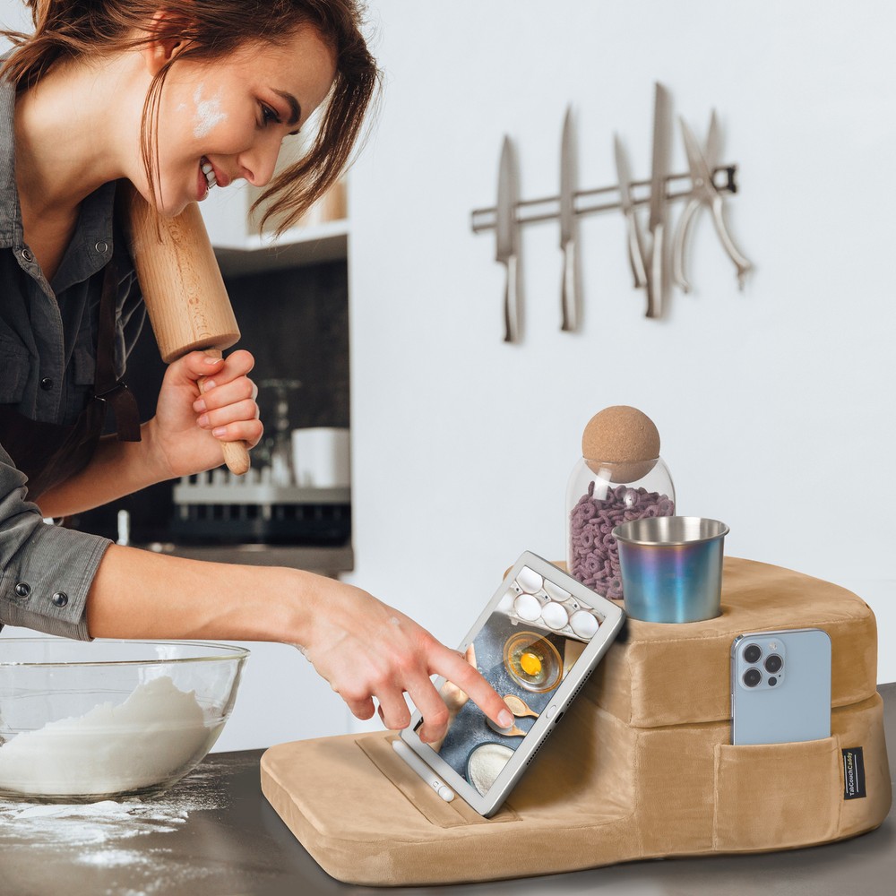 TabCouchCaddy - Couch Cup Holder Tray & Tablet Pillow Stand - Bed, Couch Caddy