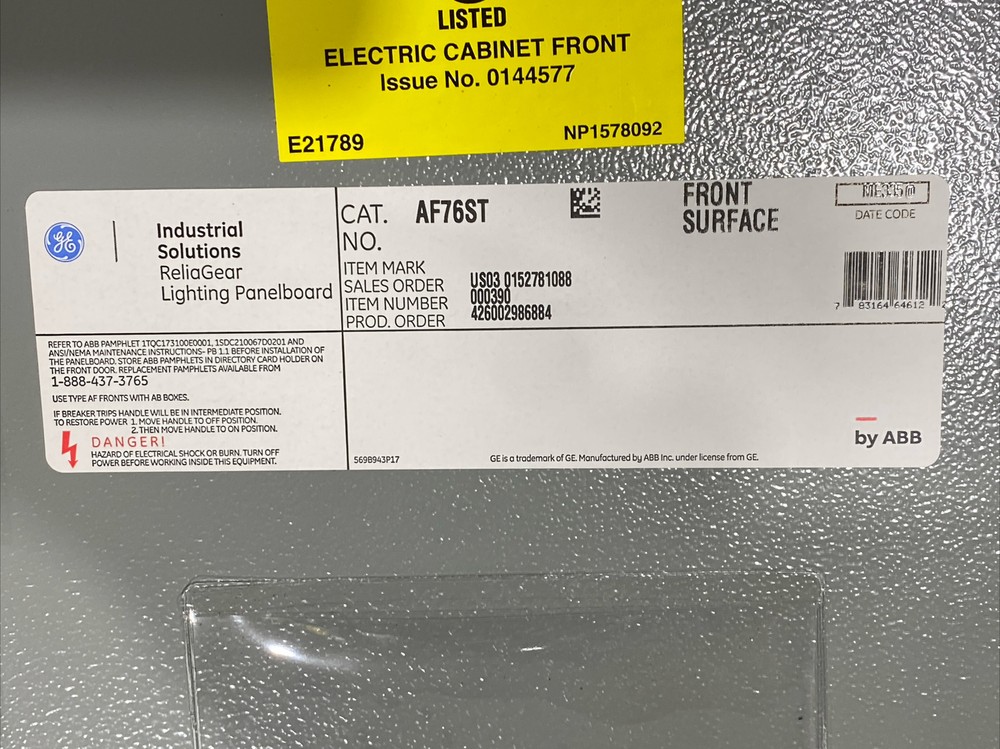 GE AF76ST Reliagear Lighting Panelboard Front Cover 76” New