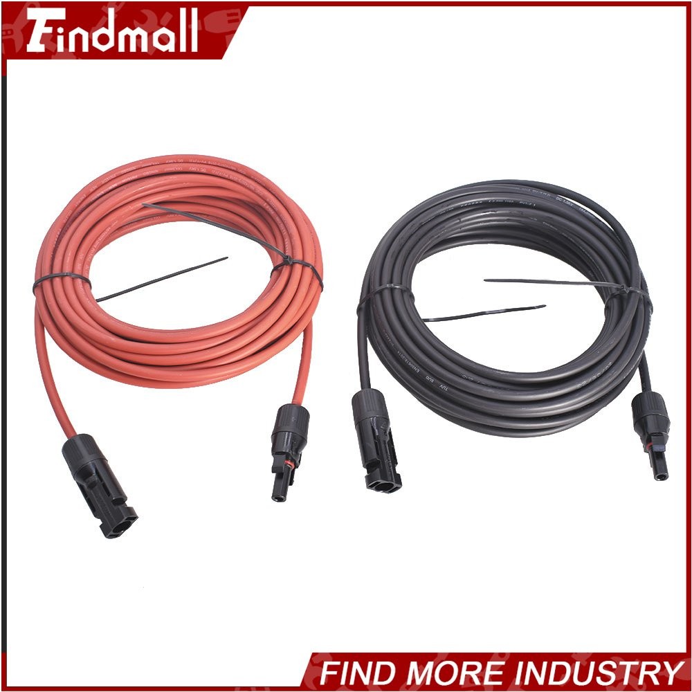 Findmall 1Pair 10AWG Black + Red 30FT Wire Connector Solar Panel Extension Cable