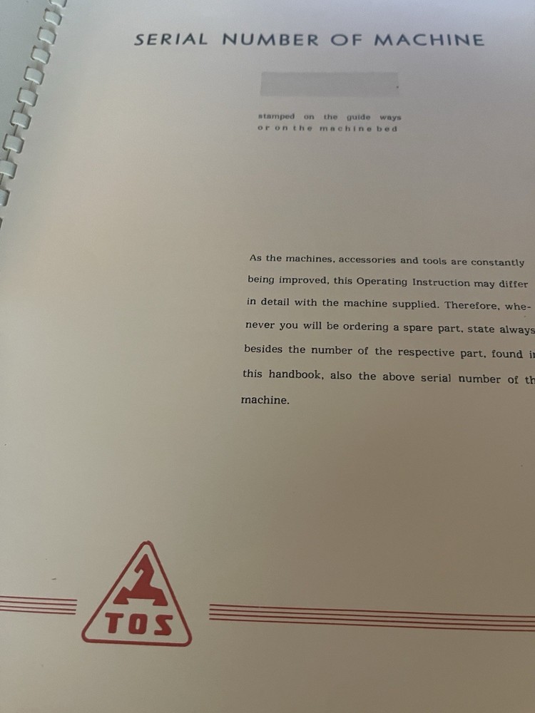 TOS Technical Instructions Manual for SN 40-45-50