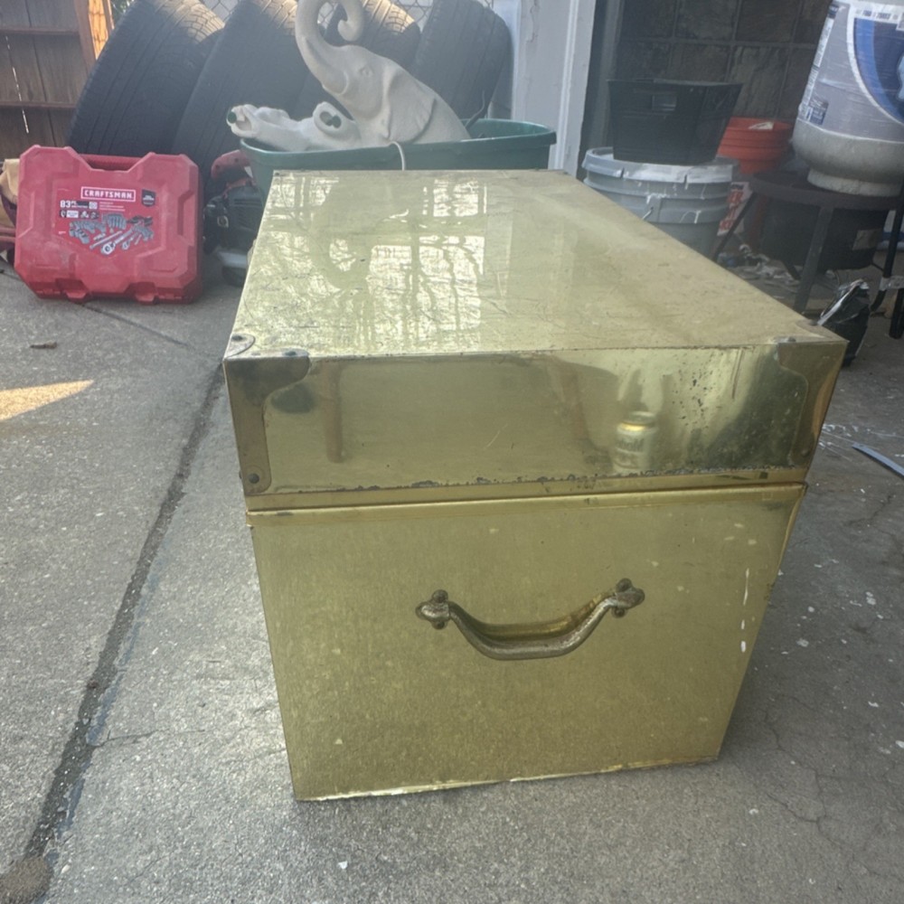 Gold Metal and Wood Rectangular Trunk Chest Storage