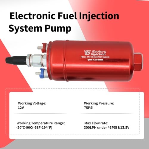 300LPH High Flow External Inline Fuel Pump (044 Style), Red with Bracket