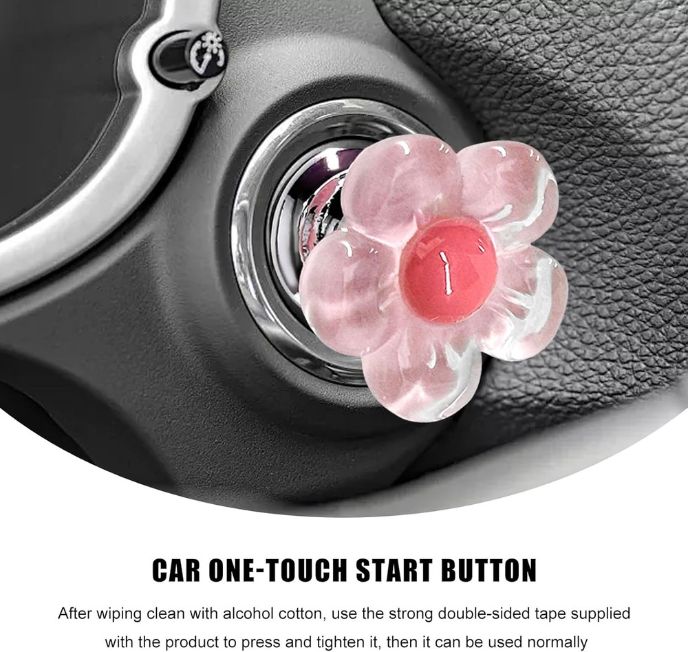 Push to Start Button Cover, Resin Flower Engine One-Touch Starter Ignition Switc