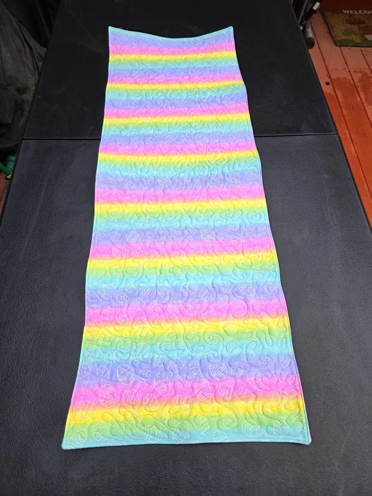 Handmade Quilted Table Runner Easter Eggs Rainbow glittered reversible bright