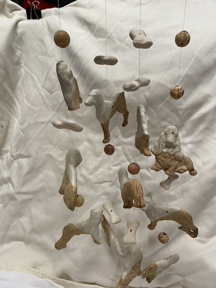 Clay Motif Wind Chime Bone Top Assorted Dog Breeds - Cocker Spaniel Leg Broken.