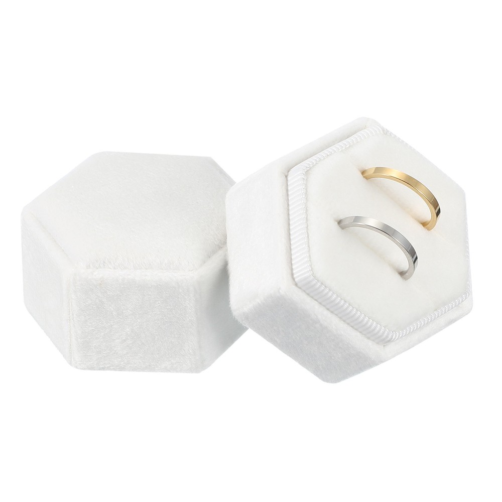 Velvet Ring Box, Hexagonal Ring Box Storage 2 Slots Ring Holder Box (White)