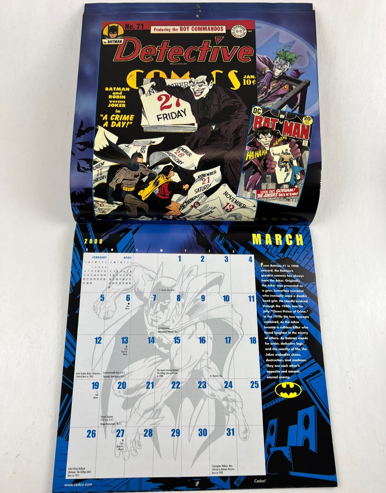2000 Batman Calendar, DC Comics, No Marks 12"x12"