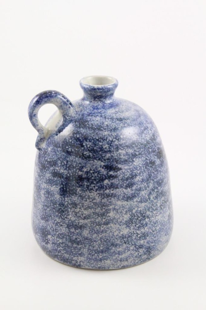 Flat Earth Pottery Blue & White Spongeware Jug-1987
