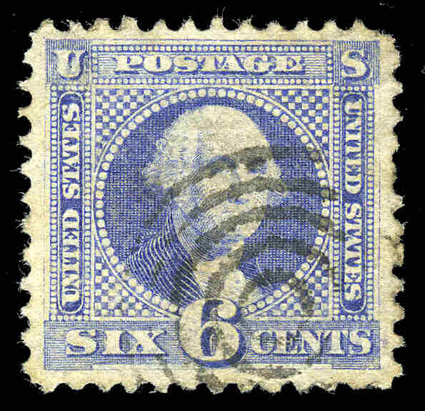 US # 115  6¢ Washington, VF Used, short perfs, small thin, toned on back