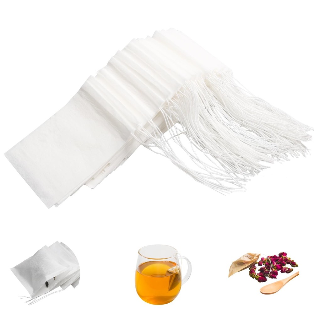 100PCS Tea Filter Bags, Disposable Tea Bags for Loose Leaf Tea, Drawstring Empty