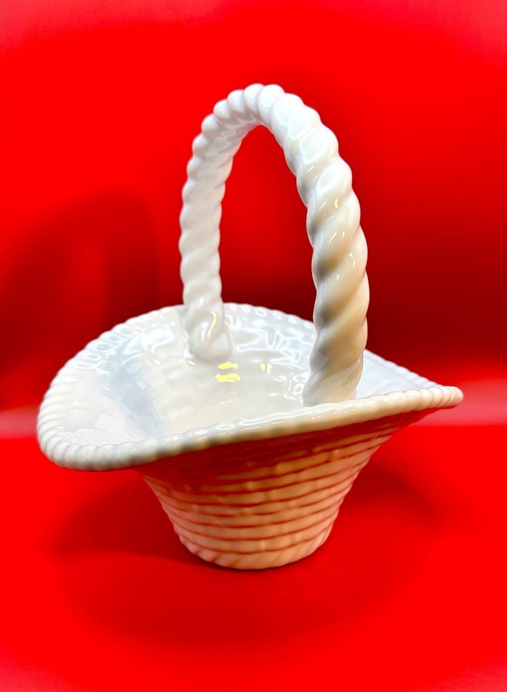 Vintage White Ceramic Basket Decorative Planter 9" Tall - Preowned