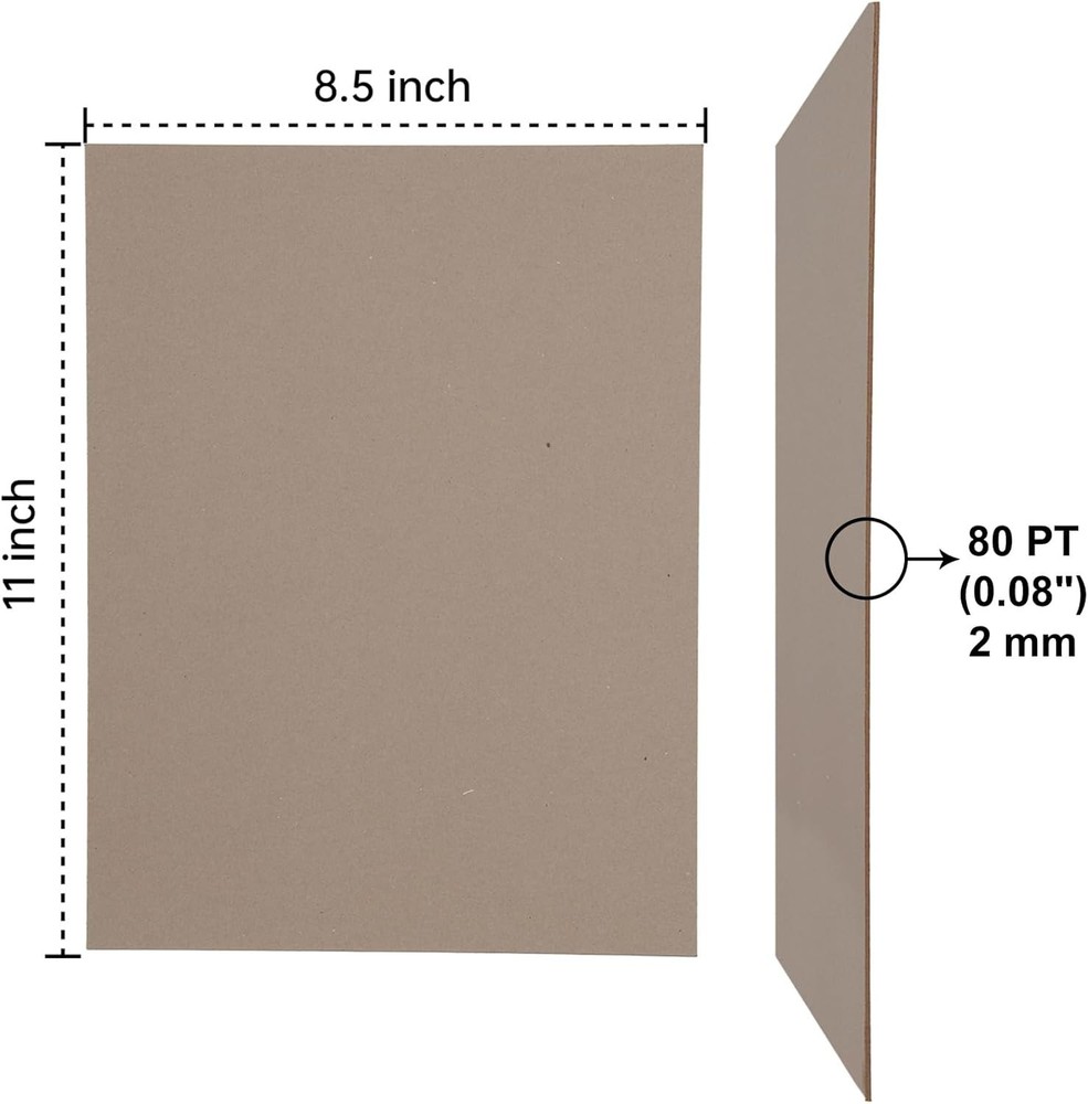 Sturdy 8.5x11 Chipboard Sheets - 20 Pack, 80 PT Thick for Binding & Crafts