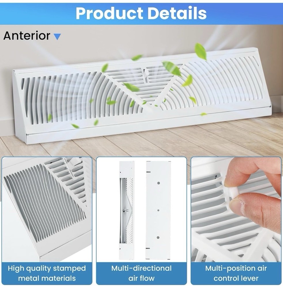 6 Pcs Baseboard Register Vent 15” Round Flow Diffuser Covers (White)