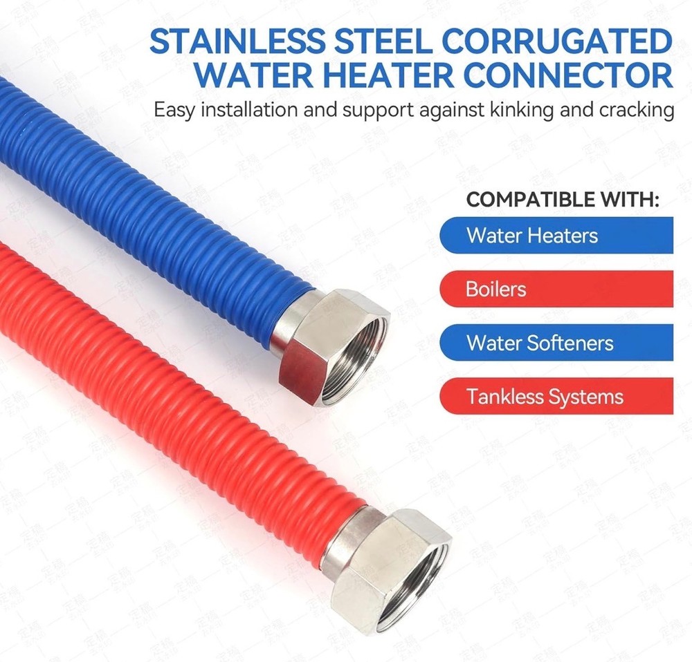 48" Flexible Stainless Steel Corrugated Water Heater Connector 3/4"FIP x 3/4"FIP