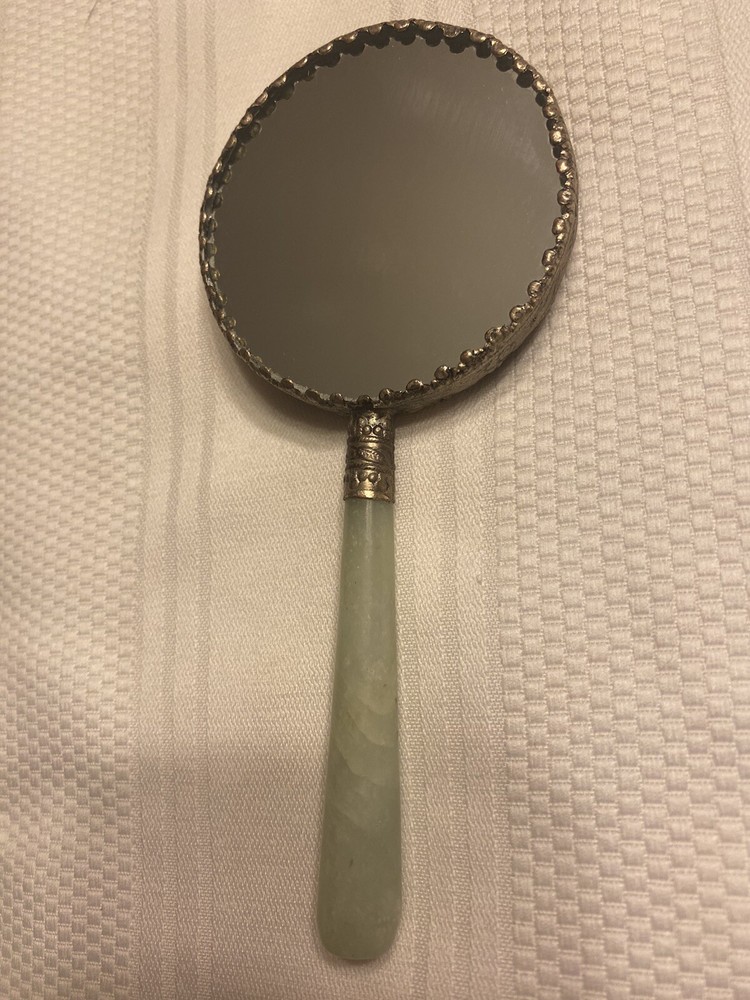 Chinese Hand Held Mirror Jade Handle