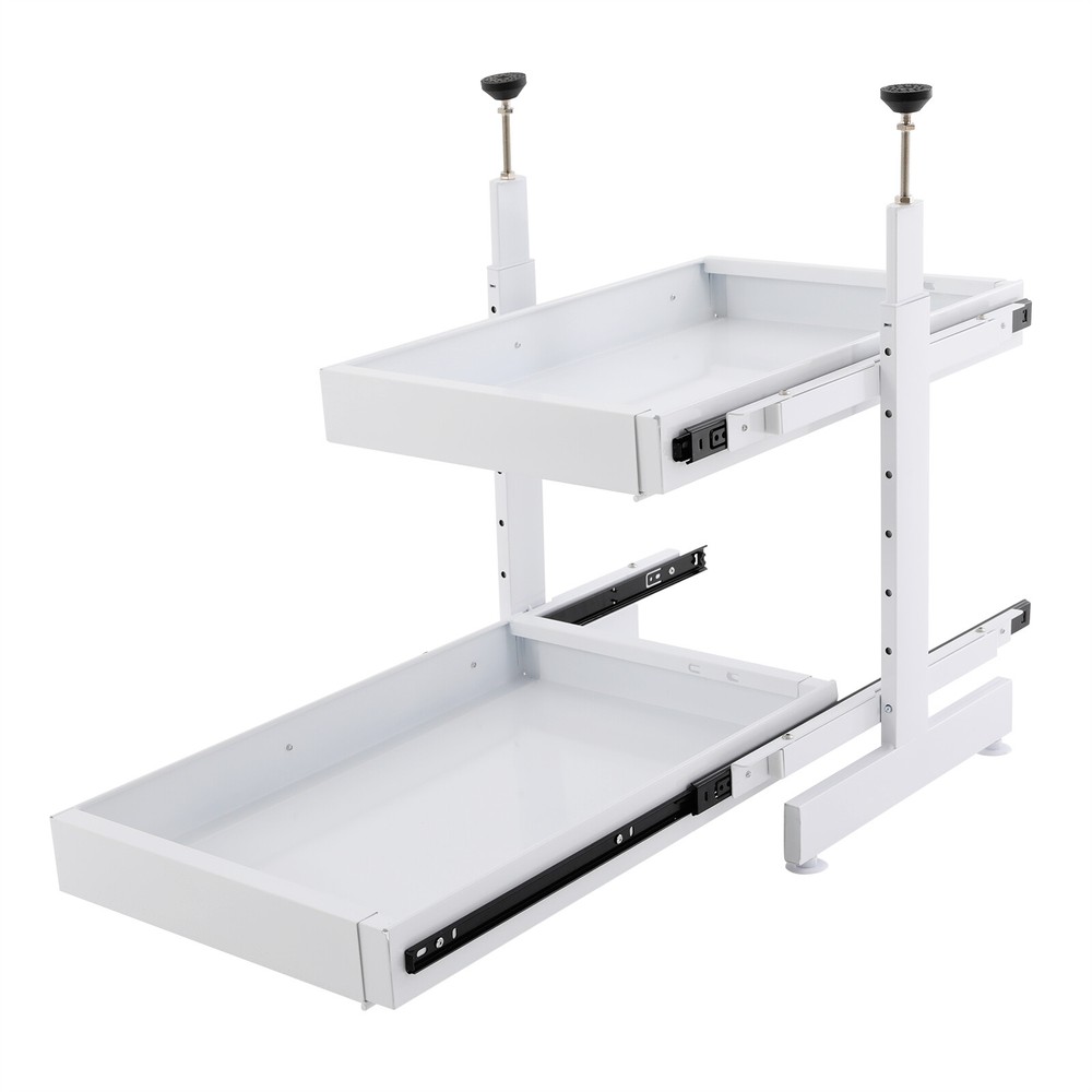 2-Tier Expandable Pull-out Cabinet Slide Out Organizer Drawers for Cabinet White