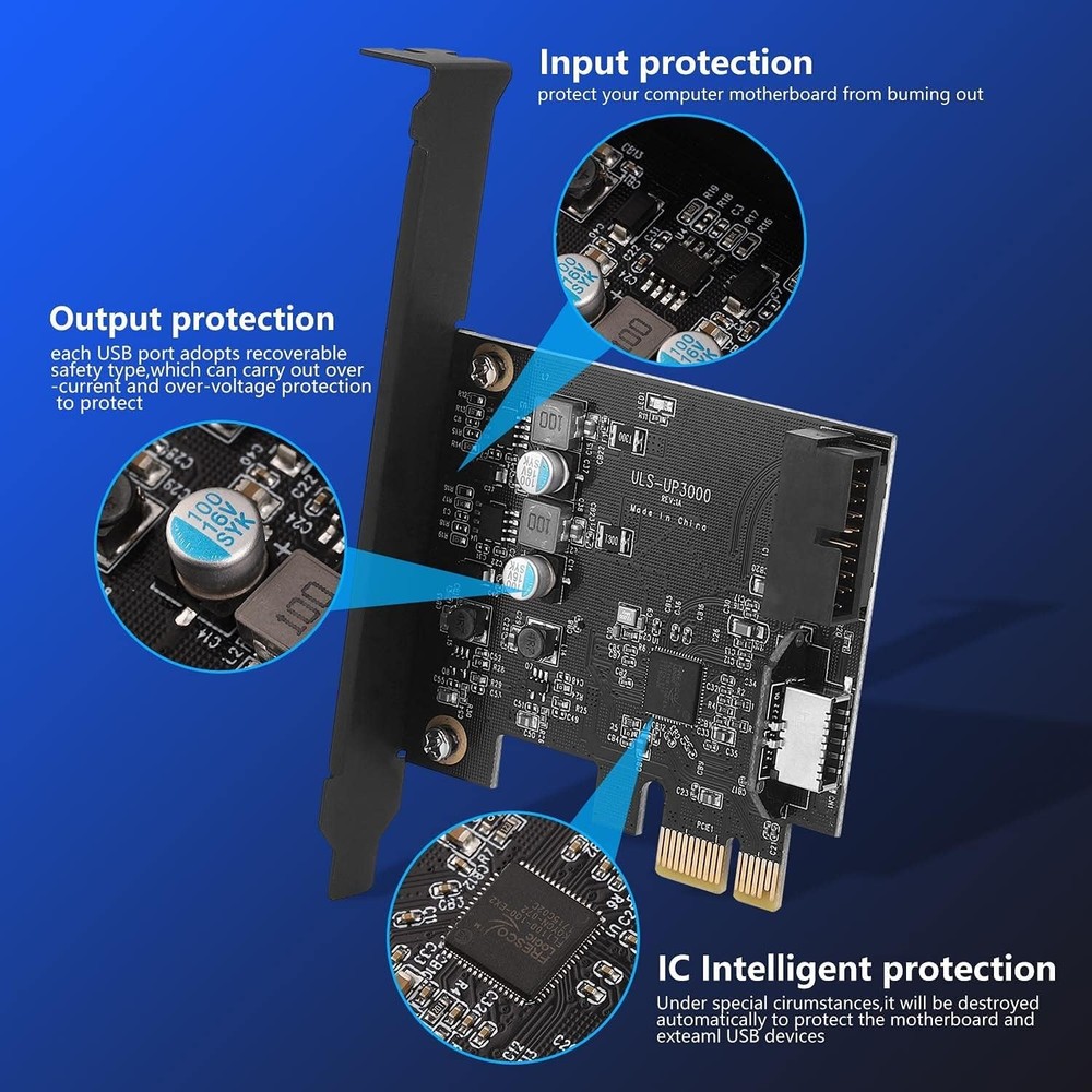 PCIe x1 to USB 3.2 GEN1 5Gbp 19pin Front Panel Header (to Type-c Front Panel ...