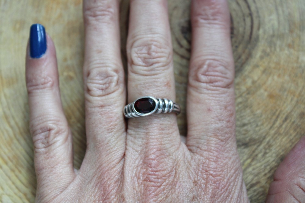 Garnet & Sterling Silver Ring size 6