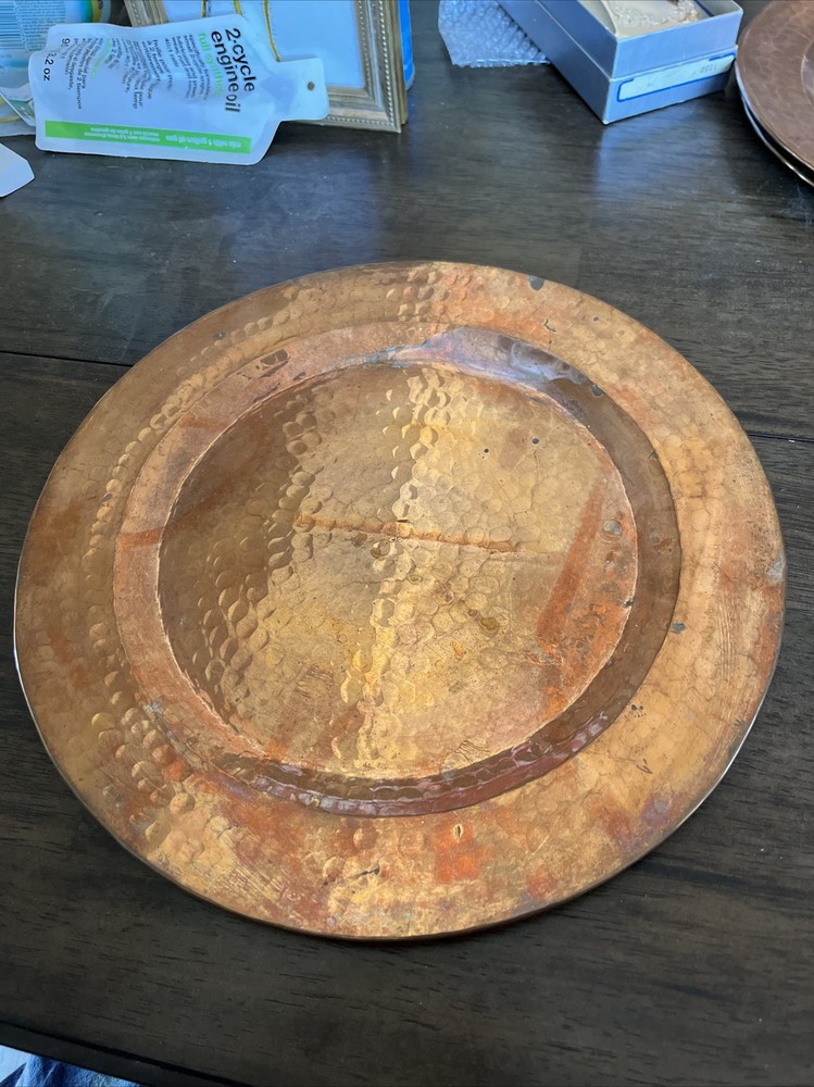 11.5" hand hammered solid copper plate w/rolled edge