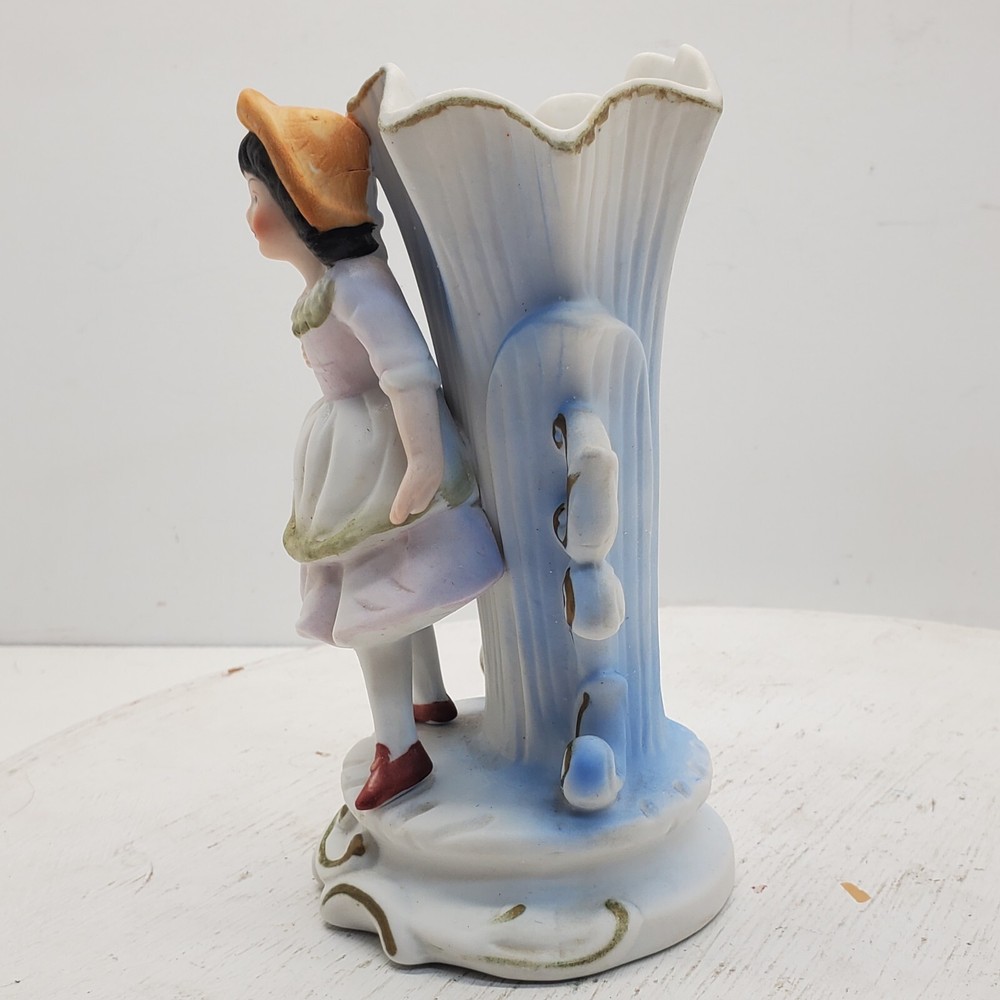 Vintage Blue Ceramic Girl Vase