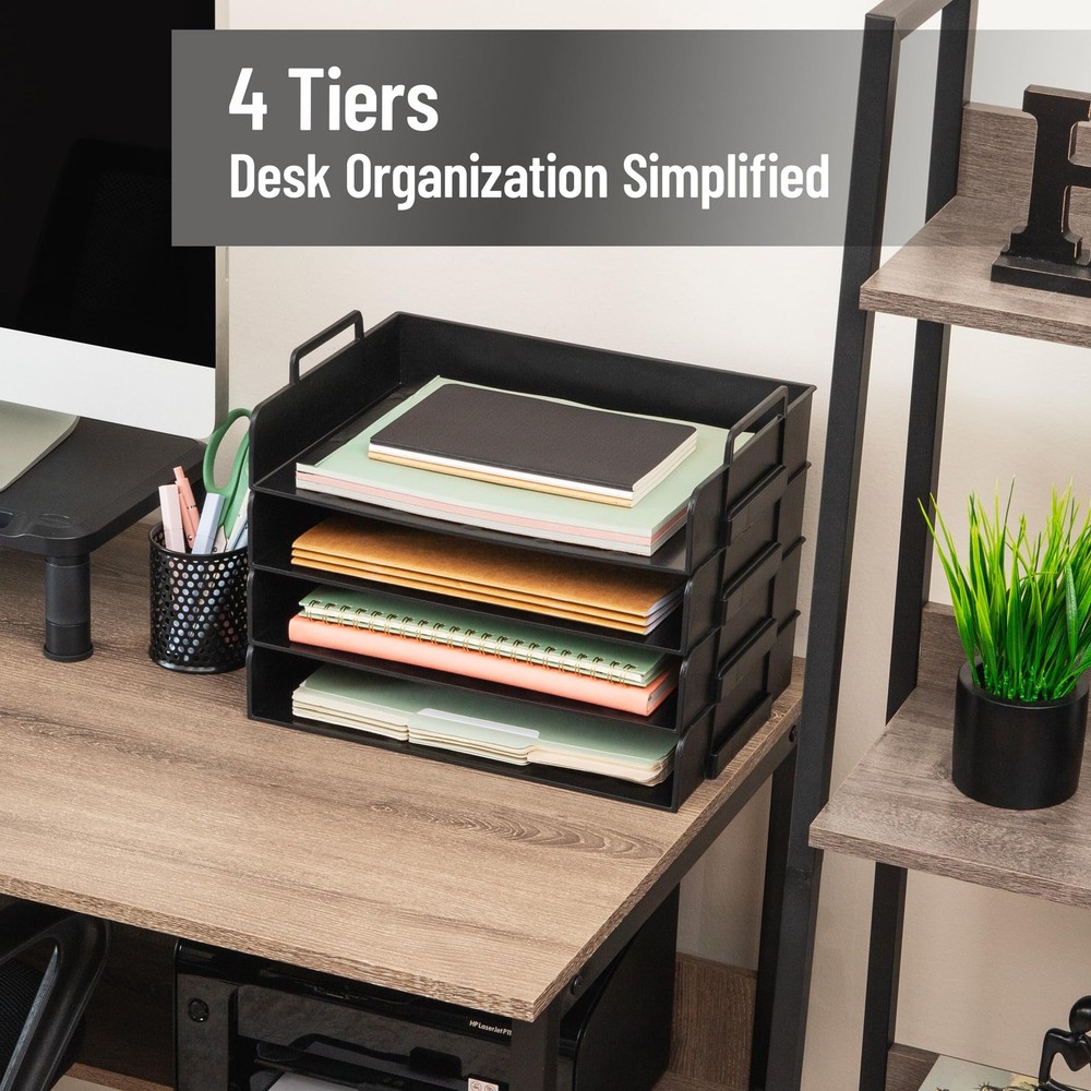 Stackable Paper Tray, Desktop Organizer, File Storage, Office, Plastic, 13.75...