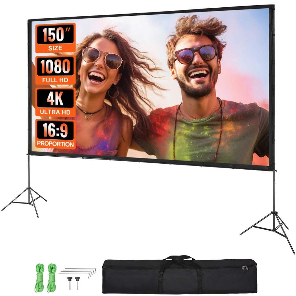 150 Inch Projector Screen with Stand - White