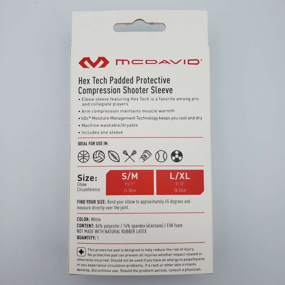 McDavid Hex Tech Padded Compression Shooter Sleeve (Small -- XLarge) White