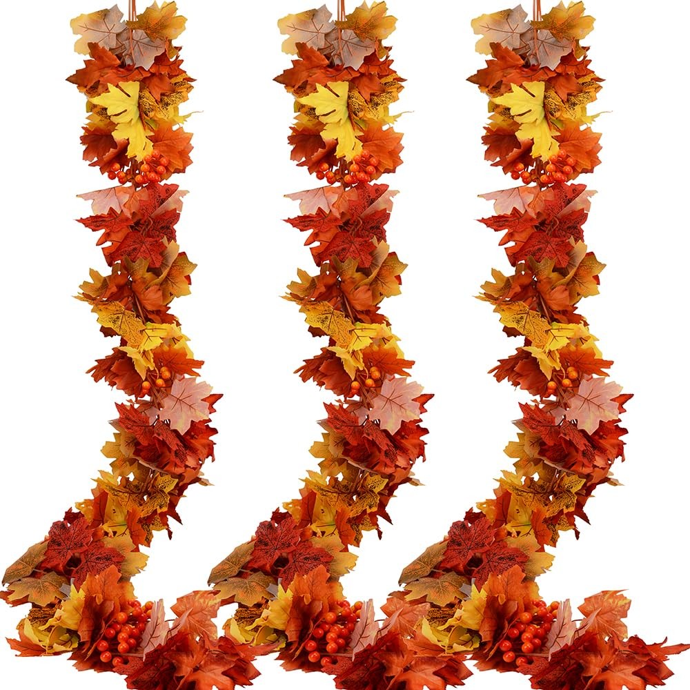 3pack Fall Garland Maple Leaf Garlands 5.9Ft/Piece Leaves Orange