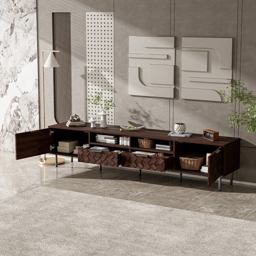 TV Stand with Storage Space Features Soft-Close Hinges Includes Table Legs