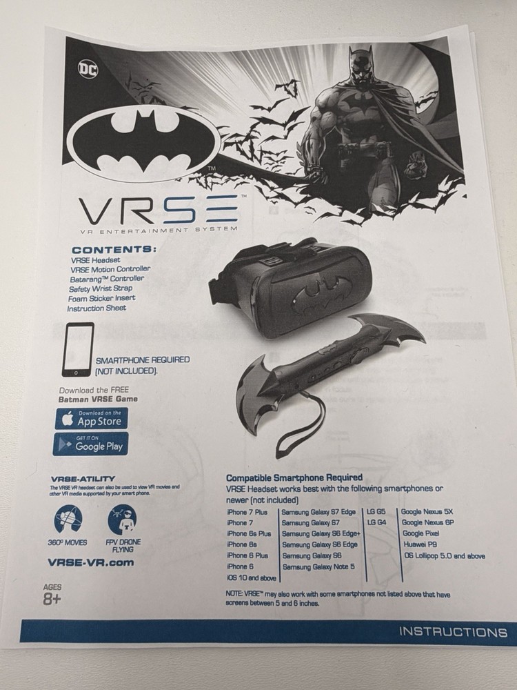 Batman VRSE VR Headset w Batarang Controller DC Smartphone VR System Set