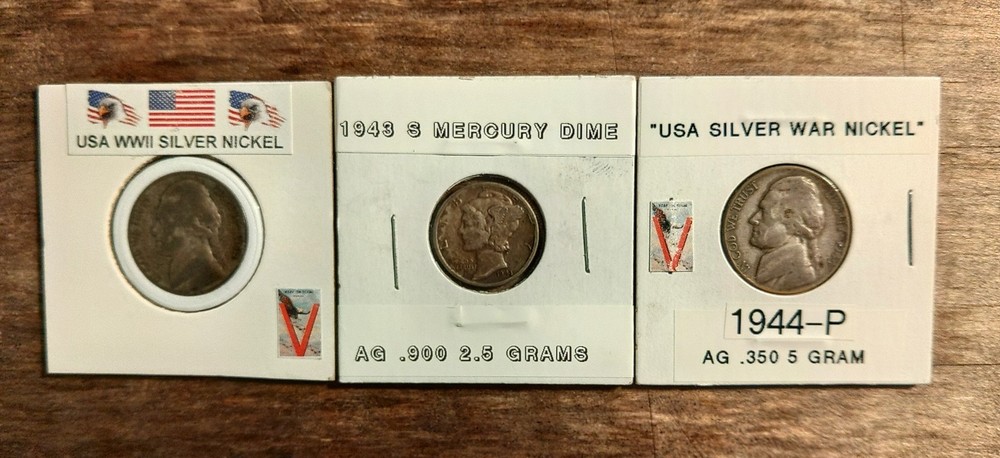 SILVER WAR NICKELS MERCURY DIME WWII ISSUES TRIO