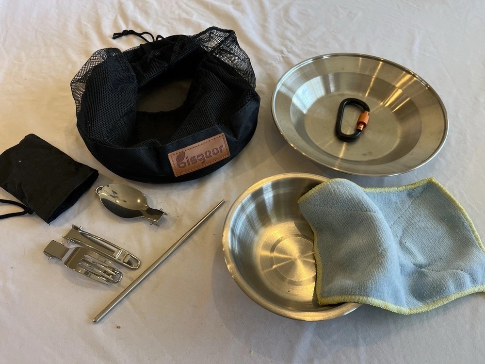 Bisgear stainless steel camping cookware and dinnerware mess kit